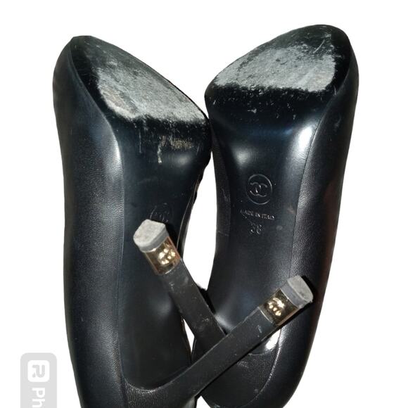 CHANEL Black Leather Rounded Toe Classics Pump Heelqs Size 38 - Picture 4 of 4
